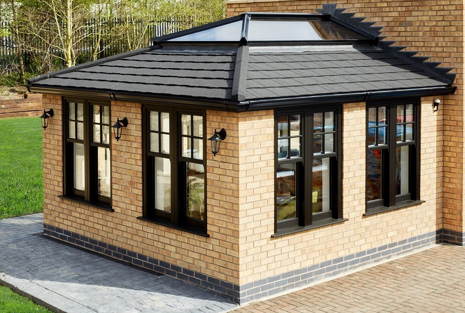 Orangery with black sliding sash windows